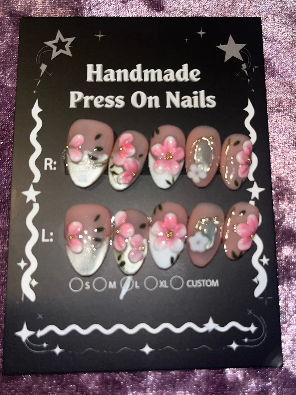Handmade Pink Floral Press-On Nails